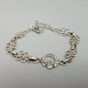 Vintage Sterling Silver Celtic Infinity Love Knots Link Bracelet Claddagh Toggle
